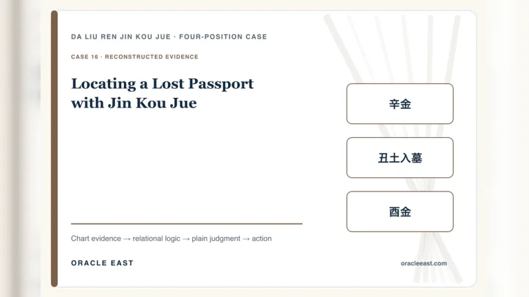 Locating a Lost Passport with Jin Kou Jue — reconstructed chart evidence and practical decision path